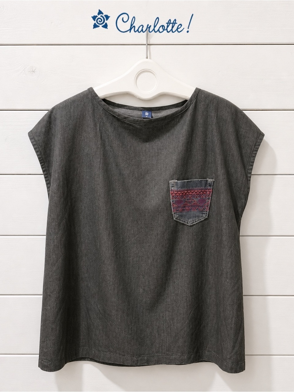 Charlotte – Handmade Top – Black Chambray – Size L